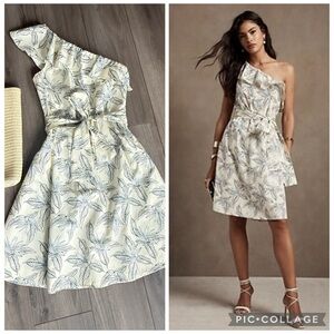 Banana Republic One Shoulder Ruffle Dress Arctic Ocean Cream XS NEW